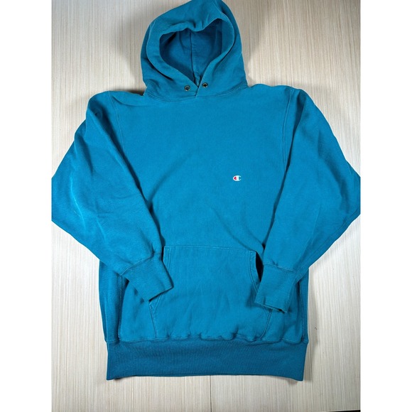 Champion Reverse Weave Hoodie Mens 2XL Lazuline Blue Cotton Logo Fleece Lined - Picture 1 of 5